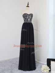 Black Zipper Sweetheart Beading Prom Party Dress Chiffon Sleeveless