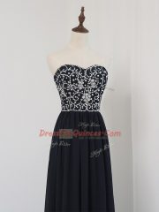 Black Zipper Sweetheart Beading Prom Party Dress Chiffon Sleeveless