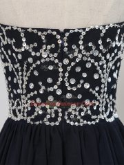 Black Zipper Sweetheart Beading Prom Party Dress Chiffon Sleeveless