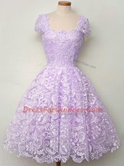 Fabulous Lace Damas Dress Lavender Lace Up Cap Sleeves Knee Length