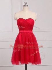 Red Sleeveless Mini Length Ruching Zipper Quinceanera Dama Dress