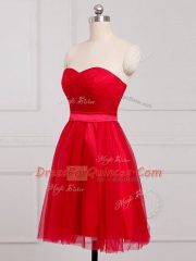 Red Sleeveless Mini Length Ruching Zipper Quinceanera Dama Dress