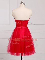 Red Sleeveless Mini Length Ruching Zipper Quinceanera Dama Dress