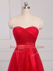 Red Sleeveless Mini Length Ruching Zipper Quinceanera Dama Dress