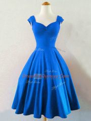 Ruching Quinceanera Court Dresses Blue Lace Up Sleeveless Knee Length