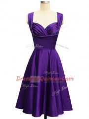 Sumptuous Purple Vestidos de Damas Prom and Party and Wedding Party with Ruching Straps Sleeveless Lace Up