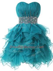 Fashionable Organza Sleeveless Prom Dresses and Beading and Ruffles and Ruching