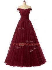 Floor Length A-line Sleeveless Burgundy Lace Up