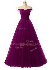 Floor Length A-line Sleeveless Burgundy Lace Up