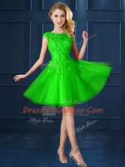 Dynamic Cap Sleeves Knee Length Lace and Belt Lace Up Damas Dress with