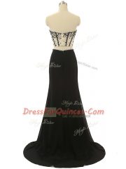 Elegant Black Prom Dress Prom and Party with Beading Sweetheart Sleeveless Brush Train Zipper