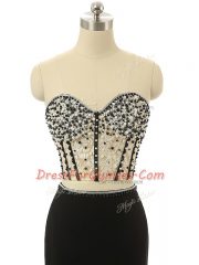 Elegant Black Prom Dress Prom and Party with Beading Sweetheart Sleeveless Brush Train Zipper