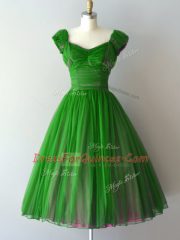 Green Cap Sleeves Chiffon Lace Up Dama Dress for Prom and Party and Sweet 16