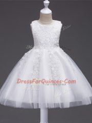 Knee Length White Flower Girl Dresses Scoop Sleeveless Zipper