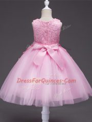 Knee Length White Flower Girl Dresses Scoop Sleeveless Zipper