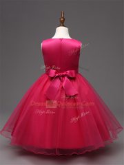 Beauteous Purple Zipper Little Girl Pageant Dress Sequins and Bowknot Sleeveless Tea Length