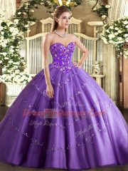 Gorgeous Lavender Quinceanera Gowns Military Ball and Sweet 16 and Quinceanera with Appliques and Embroidery Sweetheart Sleeveless Lace Up