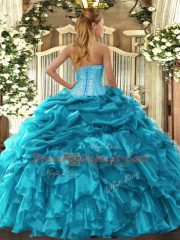 Artistic Blue Lace Up Sweetheart Beading and Ruffles and Pick Ups Quinceanera Gown Organza Sleeveless