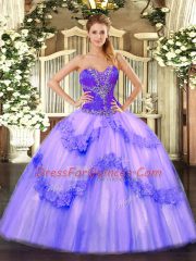 New Arrival Floor Length Lavender 15th Birthday Dress Tulle Sleeveless Beading