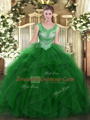 Green Scoop Neckline Beading and Ruffles Sweet 16 Dress Sleeveless Lace Up