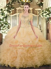 Floor Length Ball Gowns Sleeveless Champagne Sweet 16 Quinceanera Dress Clasp Handle