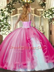Floor Length Ball Gowns Sleeveless Fuchsia Quince Ball Gowns Lace Up