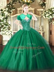 Floor Length Ball Gowns Sleeveless Dark Green Quinceanera Gowns Lace Up