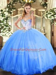 Decent Baby Blue Lace Up Sweetheart Beading Ball Gown Prom Dress Tulle Sleeveless
