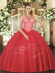 Admirable Red Sleeveless Beading Floor Length Quinceanera Dresses