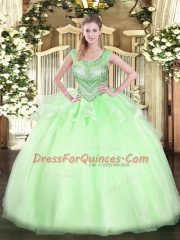 Beading Vestidos de Quinceanera Apple Green Lace Up Sleeveless Floor Length