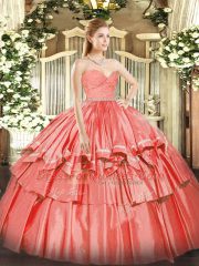 Best Selling Watermelon Red Zipper Sweet 16 Dresses Beading and Lace and Ruffled Layers Sleeveless Floor Length