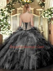 Glittering Lavender Sleeveless Beading and Ruffles Floor Length Ball Gown Prom Dress