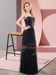 Black Lace Up Sequins Sleeveless Floor Length