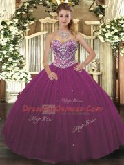 Beading Vestidos de Quinceanera Burgundy Lace Up Sleeveless Floor Length