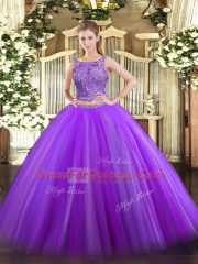 Vintage Floor Length Eggplant Purple 15th Birthday Dress Tulle Sleeveless Beading