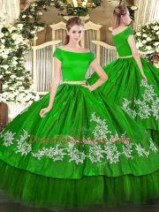 Beautiful Embroidery Sweet 16 Quinceanera Dress Green Zipper Short Sleeves Floor Length