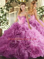 New Style Floor Length Rose Pink 15 Quinceanera Dress Fabric With Rolling Flowers Sleeveless Beading