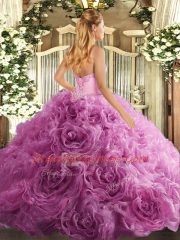 New Style Floor Length Rose Pink 15 Quinceanera Dress Fabric With Rolling Flowers Sleeveless Beading
