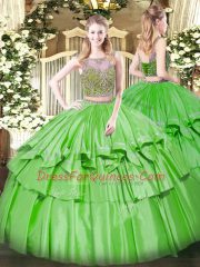 Sophisticated Floor Length Lace Up Quinceanera Dresses for Military Ball and Sweet 16 and Quinceanera with Beading and Ruffled Layers