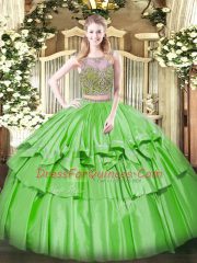 Sophisticated Floor Length Lace Up Quinceanera Dresses for Military Ball and Sweet 16 and Quinceanera with Beading and Ruffled Layers