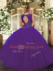 Green Tulle Backless Quinceanera Gown Sleeveless Floor Length Beading