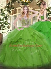 Trendy Sleeveless Beading and Ruffles Lace Up Quinceanera Gowns