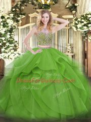 Trendy Sleeveless Beading and Ruffles Lace Up Quinceanera Gowns