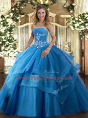 Stylish Tulle Sleeveless Floor Length Ball Gown Prom Dress and Beading and Ruffled Layers
