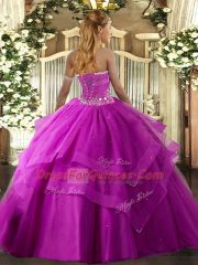 Stylish Tulle Sleeveless Floor Length Ball Gown Prom Dress and Beading and Ruffled Layers