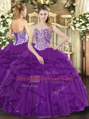 Smart Beading and Ruffles Quince Ball Gowns Purple Lace Up Sleeveless Floor Length