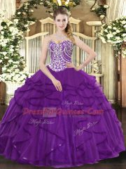 Smart Beading and Ruffles Quince Ball Gowns Purple Lace Up Sleeveless Floor Length