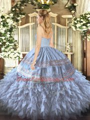 Sleeveless Zipper Floor Length Embroidery and Ruffles Quince Ball Gowns