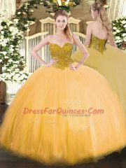 Adorable Floor Length Gold Sweet 16 Quinceanera Dress Sweetheart Sleeveless Lace Up