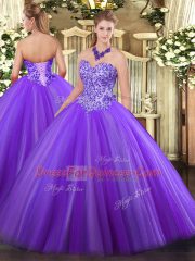 Smart Eggplant Purple Lace Up Sweetheart Appliques Ball Gown Prom Dress Tulle Sleeveless